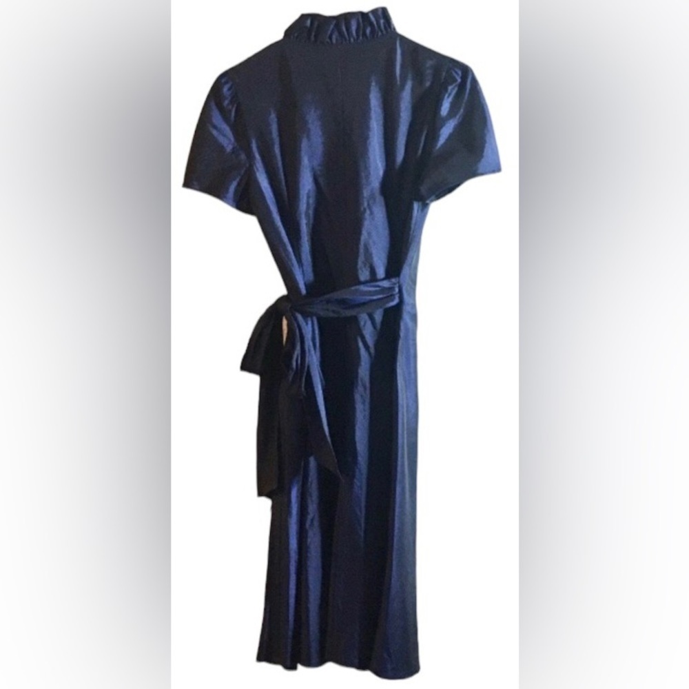 Evan-Picone Shimmering Sapphire Blue Ruffled Collar Wrap Dress - Picture 6 of 6